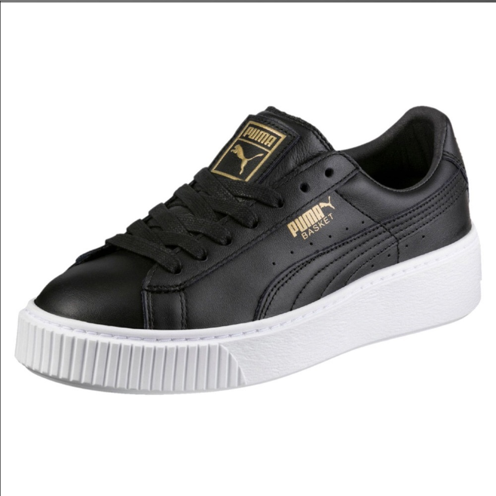 PUMA WOMENS BASKET PLATFORM LEATHER SNEAKERS